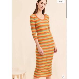 Lisa Says Gah Malfa Knit Striped Dress Bodycon Retro Funky 70s Fitted Midi M/L